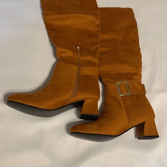 Size 9 women's faux suede knee-high boots with block chunky heel - Picture 2 of 13